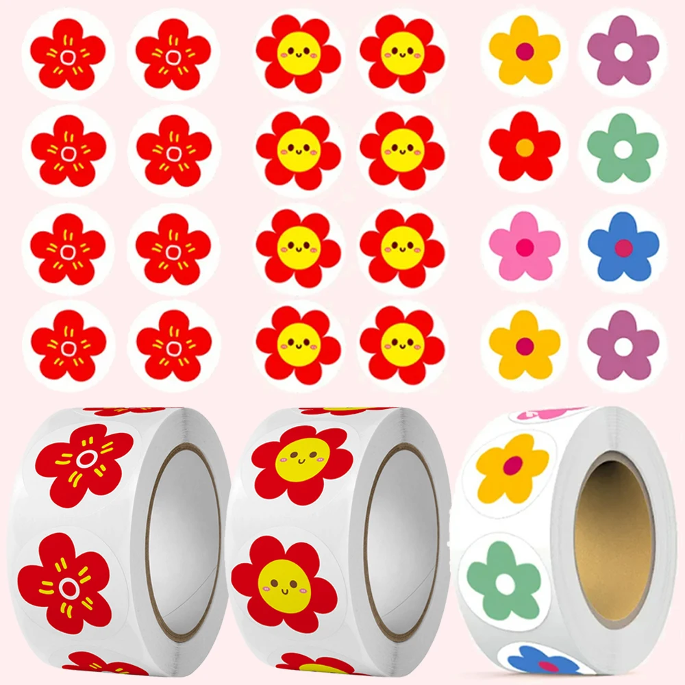 500pcs Reward Red Flowers Sticker for Kids Journaling Scrapbooking Decorative Stickers Sealing Labels Teachers Classroom Supply