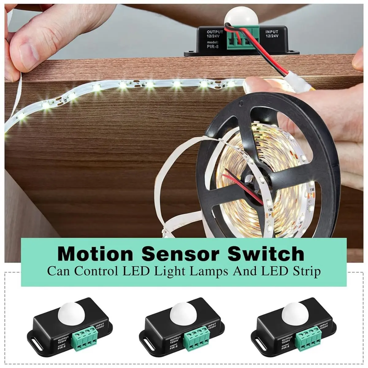 REST 6 Pack 12V 24V PIR Motion Sensor Switch, Body Infrared LED Motion Detector with Timer for Flexible LED Strip Lights