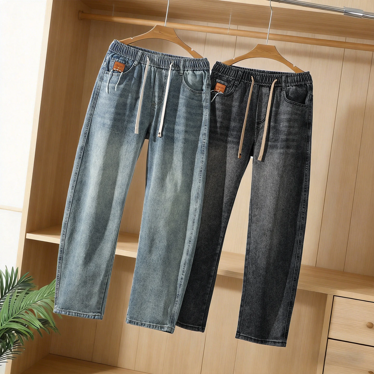 

Новые мужские модные эластичные джинсы прямого кроя с отличным дизайном, весна-осень, из смесовой ткани хлопок/полиэстер/спандекс, средняя посадка