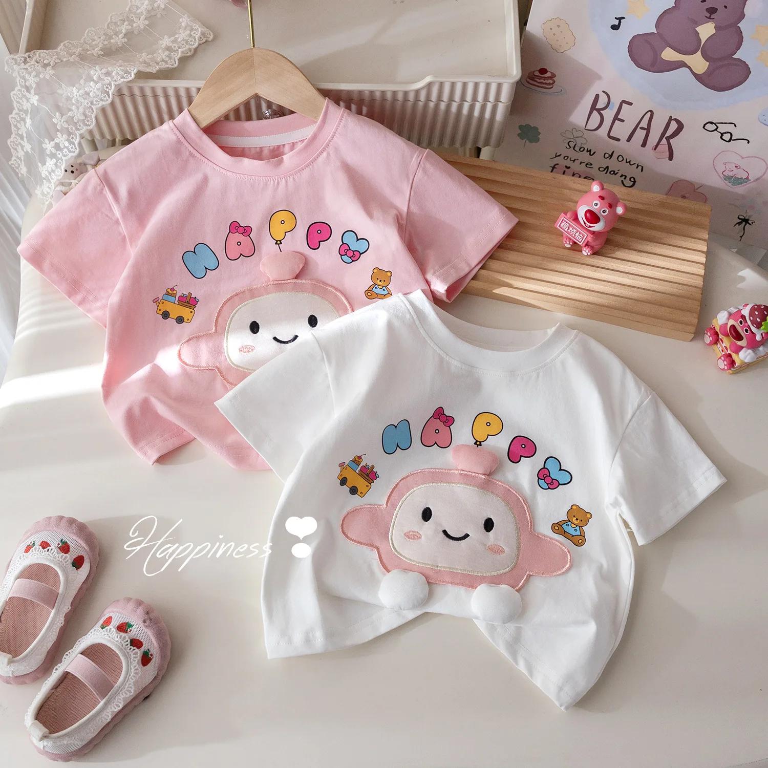 

2-7T summer children kids girls fashion cartoon cotton short sleeve T shirt