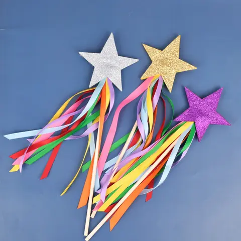Girls Fairy Magic Wands with Star Design, Wearable Dress Up Accessories for Performance, Birthday Party Ornament and Holiday