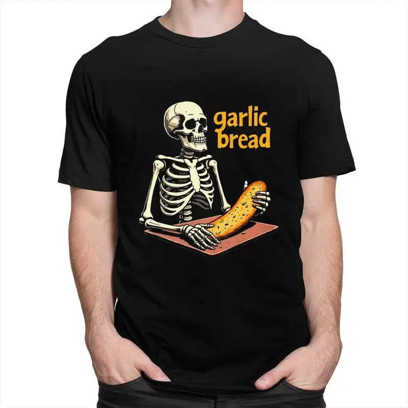 Custom Fashion Garlic Bread Skeleton Evil Skeleton Funny Meme T Shirts Men T-shirt Casual Tee Tops 100% Cotton Oversized Tshirts