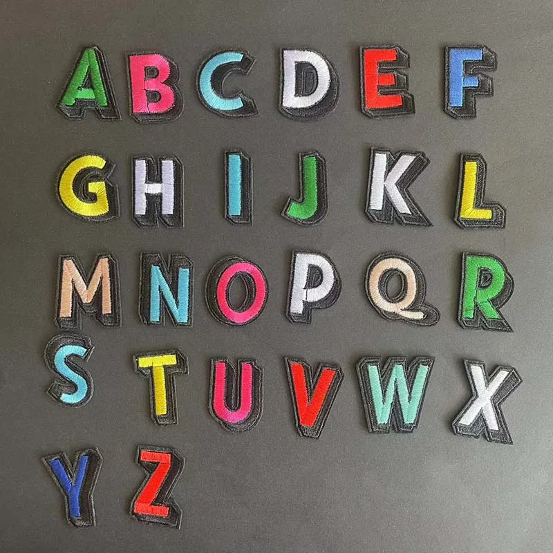 A~Z,26 Colorful Alphabet English Letters Badges Iron On Patches,Fabric Applique Embroidery Clothe Sticker Sewing for Clothing,