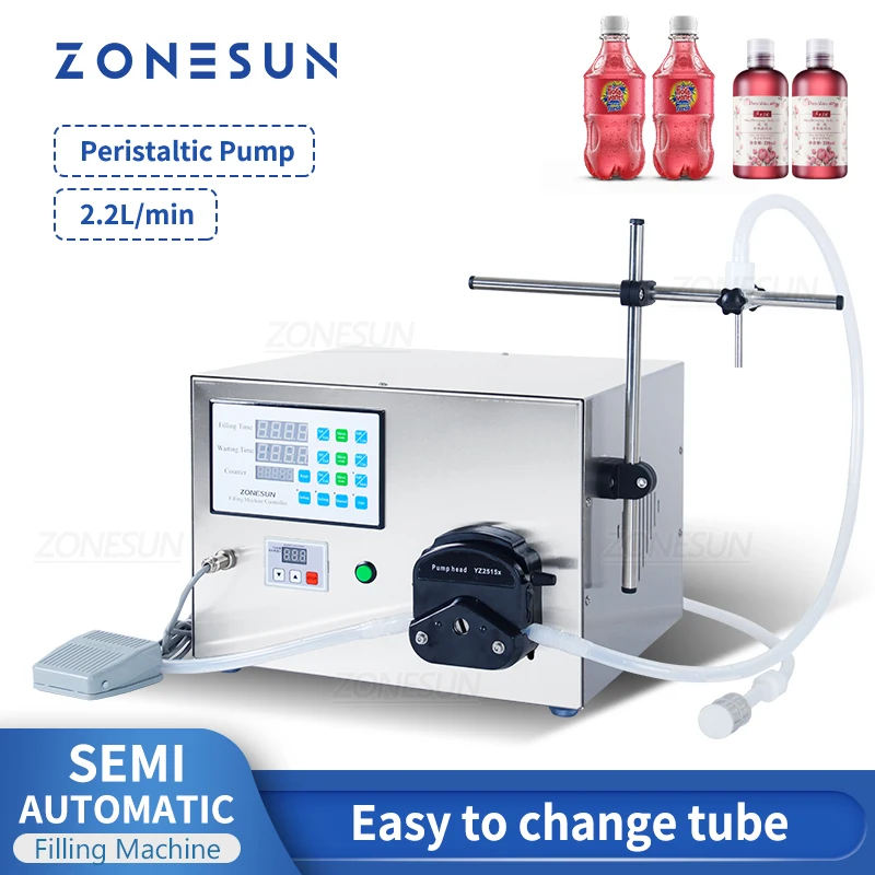 

ZONESUN ZS-YT80 Peristaltic Pump Liquid Filling Machine Bottle Water Juice Beverage liquid Essential Oil 2.4L 4L Filler Machine