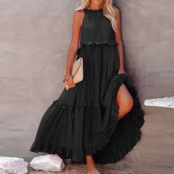 2024 Autumn New Irregular Cake Dress Oversize Solid Long Dress Women Summer Casual Ruffle Beach Dress Ladies Elegant Party Dress