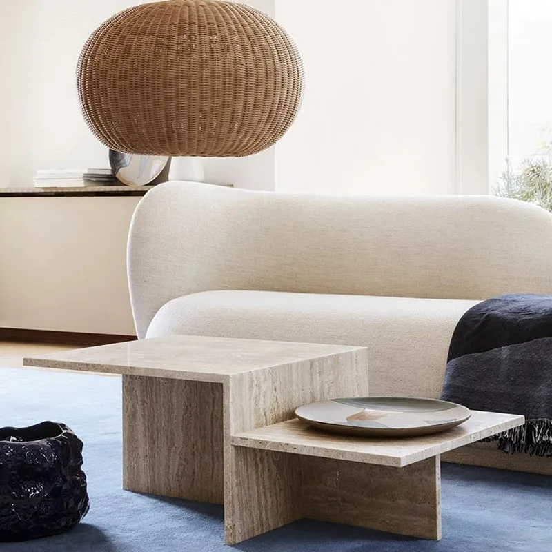 

Simple natural marble coffee table creative model room travertine coffee table living room side table