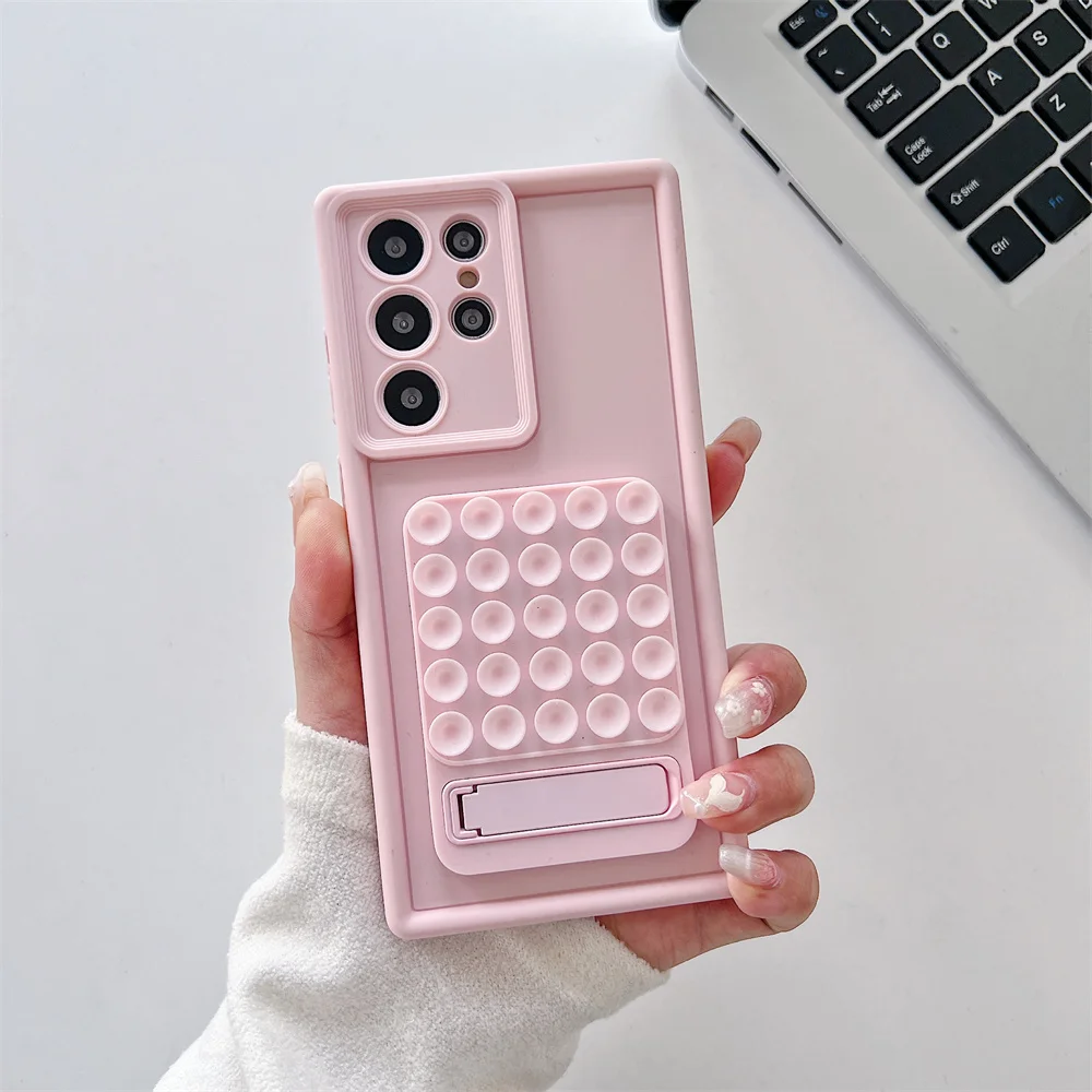 

Trendy 2 in 1 Silicone Suction Cup Stand Matte Phone Case for 17 Pro Max Protect Selfie Grip Fidget Cover for iPhone 16 15 14 13