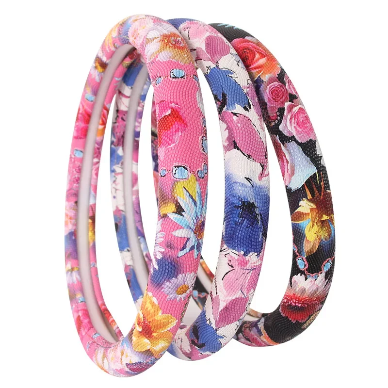 3D Rose Floral Print Women Car Steering Wheel Cover 38cm Universal Pink Auto Steering-wheel Cover Interior Styling Accessories