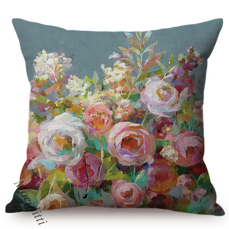 Fresh Midsummer Garden Bouquet Pattern Design Sofa Decorative Throw Pillow Case Color Flower Cotton Linen Cushion Cover cojines