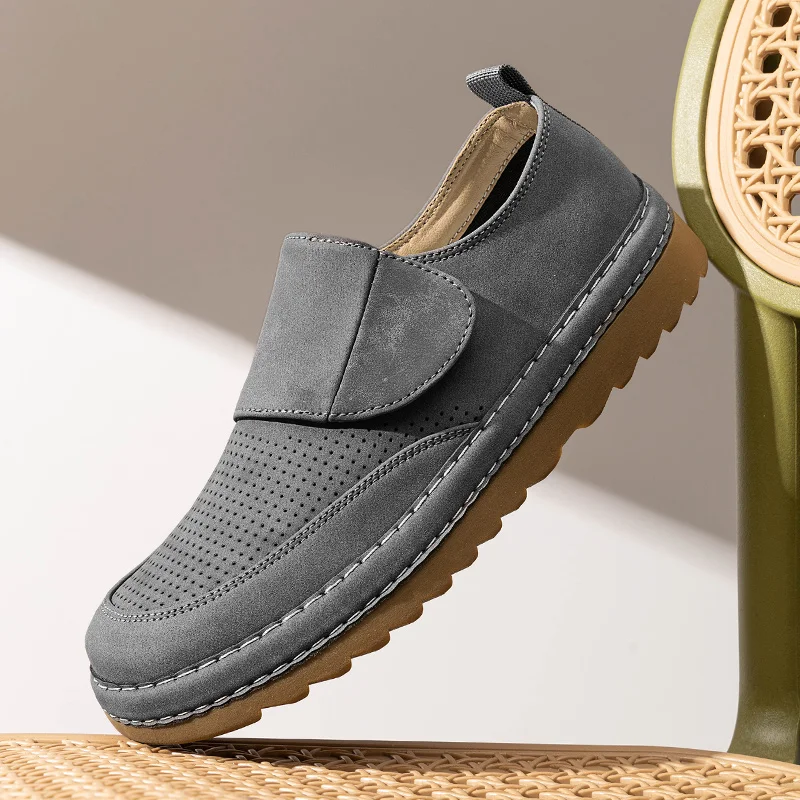 

Мужские летние кожаные сандалии с закрытым носком для отдыха и спорта на открытом воздухе, с перфорацией, пляжная обувь