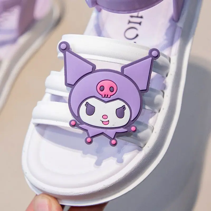 Sanrio Roman Sandals Kawaii Kuromi Melody Girls Beach Sandals Kids Floral Sandals Princess Sweet For Wedding Party Dress Shoes