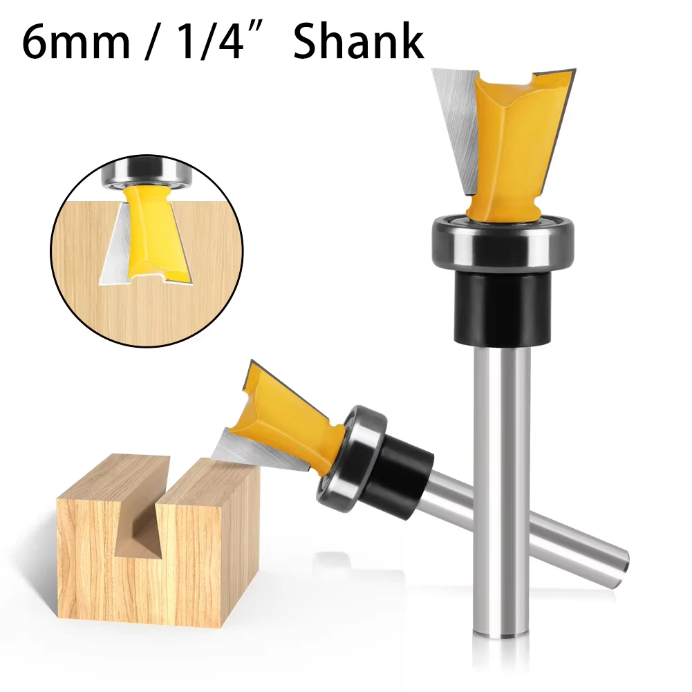 6mm 1/4-Zoll Schaft-Schwalbenschwanzfräser mit Lager für Holzbearbeitung, Fräsen von Schwalbenschwanzverbindungen und Profilnutfräsen
