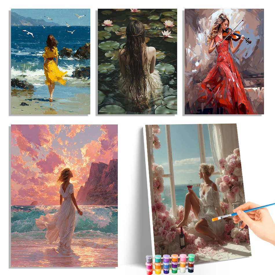 

GATYZTORY Diy Painting By Numbers Women Back View Beautiful Color Markers Watercolor Digital Canvas Picture Handiwork Diy Crafts