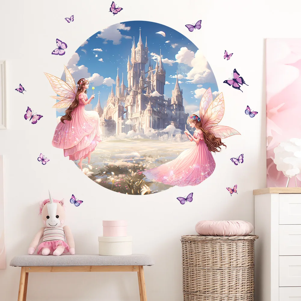 Creative butterfly princess castle sticker for girls room school decoration self adhesive wall art decal