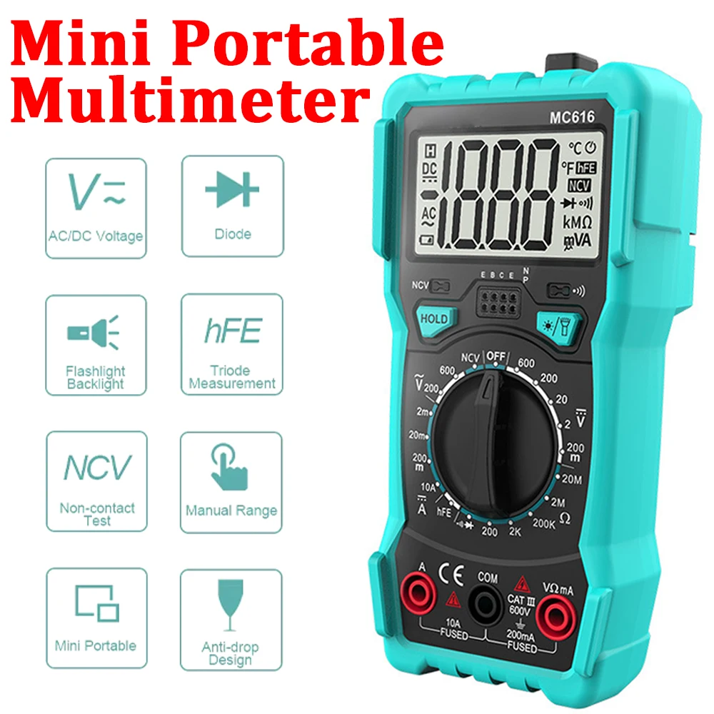 Digital Multimeter 9999 Counts Auto Ranging AC/DC Voltage Meter Resistance Capacitance Temperature Diode Tube Tester