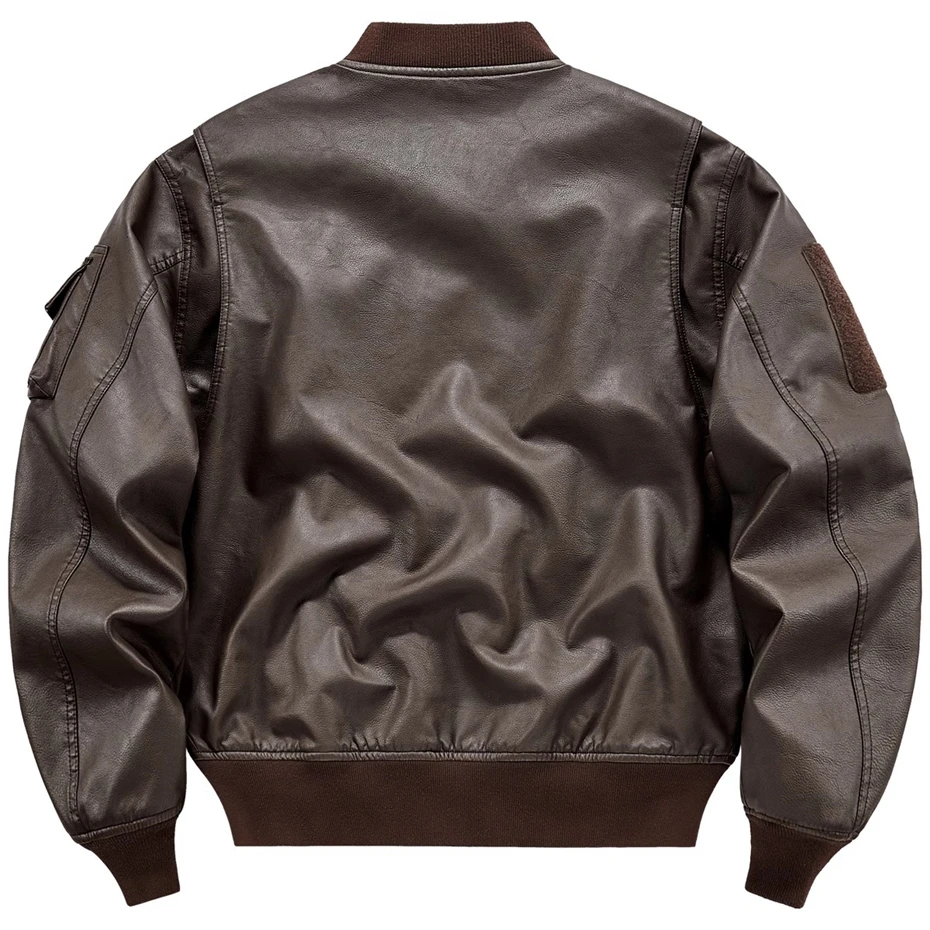PU Bomber Jackets Men Vintage Baseball Jackets Spring Autumn PU Cargo Jacket Male Techwear Outdoor Outerwear