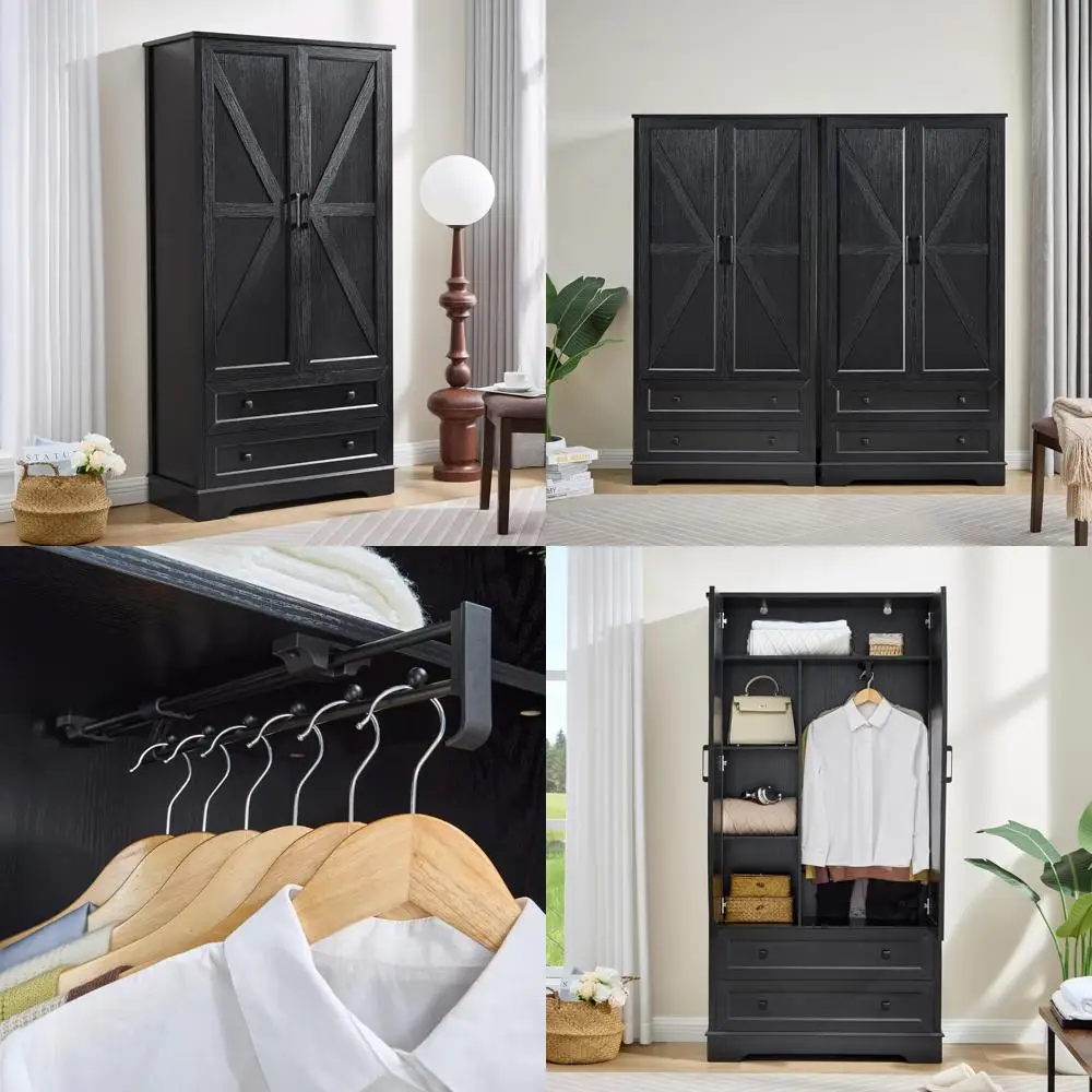 dresser for bedroom, 71 inches wood armoire with 2 drawers and multiple storage cabinets, farmhouse dressers & chests of drawer