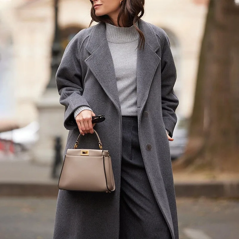 

Толстые однотонные шерстяные куртки женские однобортные пальто с длинными рукавами повседневные теплые отложные воротники длинные смешанные офисные женские осенние