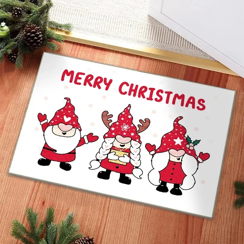 Festive Christmas Gnome Carpet Mat Traditional Red Plaid Rug Happy New Year Snowflakes Xmas Gift Home Decoration Floor Mats Rugs