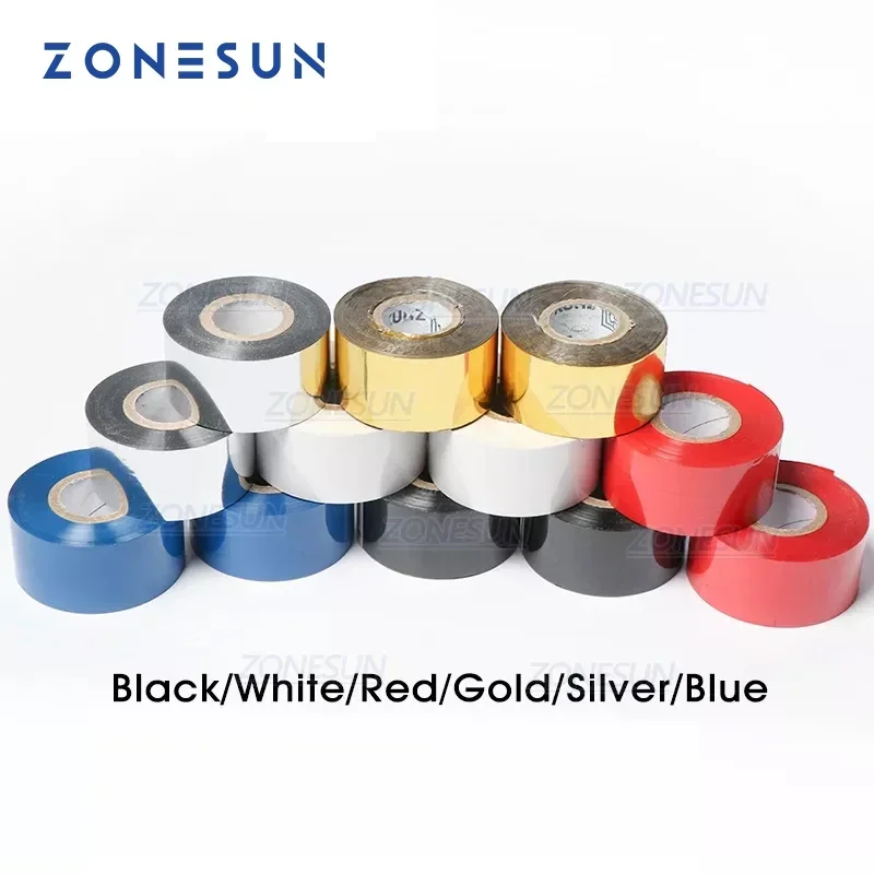 ZONESUN リボン印刷機のサーマルリボン、30*100 メートル、プラスチックと紙用の日付印刷リボン (5 ロール/ロット) カラフル