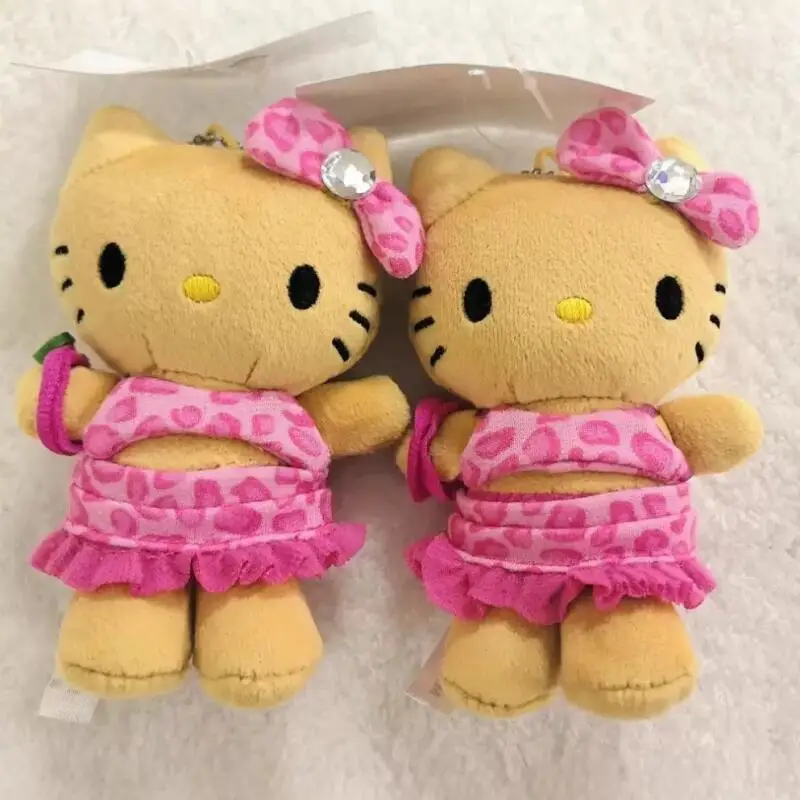 かわいい黒肌ハローキティビキニスカートぬいぐるみ人形、ヒョウ柄ハート型プリント、ジッパー装飾ぬいぐるみキーホルダー、女の子向けおもちゃギフト