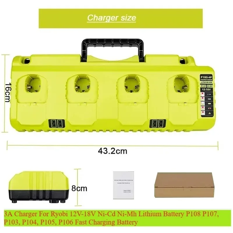 Fast Charging 3A Multiport Ports Replacement Charger Charger Compatible with 18V Li-ion Ni-CD Ni-Mh Battery P100 P102 P103 P105
