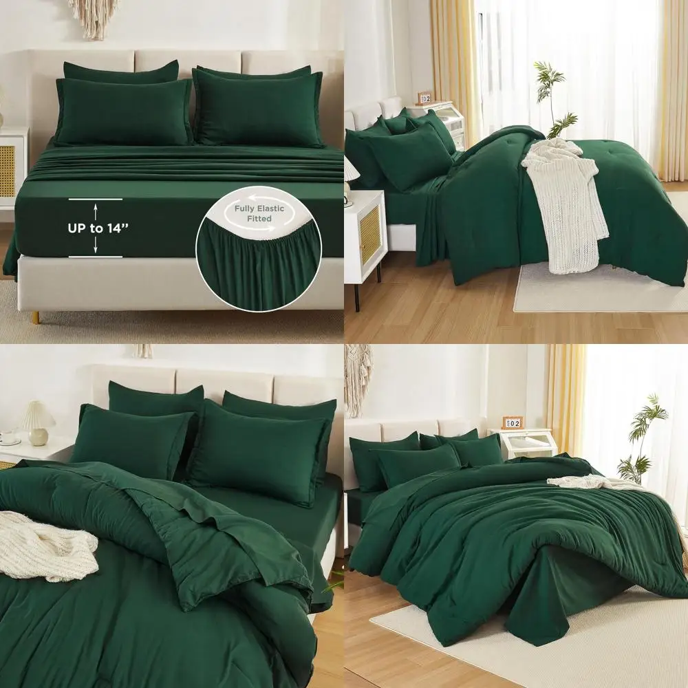 

Комплект постельного белья Cal King из 7 предметов изумрудно-зеленого цвета: одеяло, простыни, наволочки и шамс