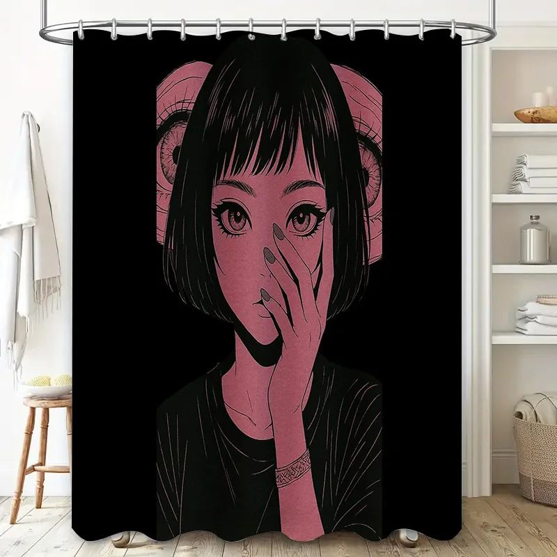 Anime Shower Curtain Japanese Kawaii Girl Decor Cute Manga Otaku Bathroom Curtains Home Decor Japanese Style Room Divider