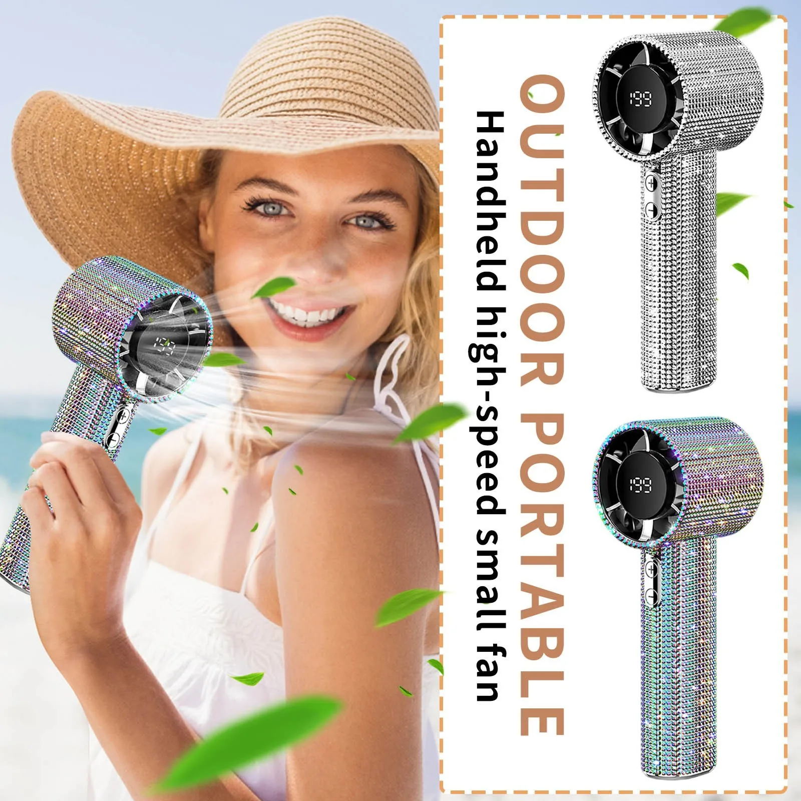 Portable Handheld Turbine Fan   Rechargeable With Digital Display USB Interface Small Fan  Suitable For Summer Outdoor/Camping