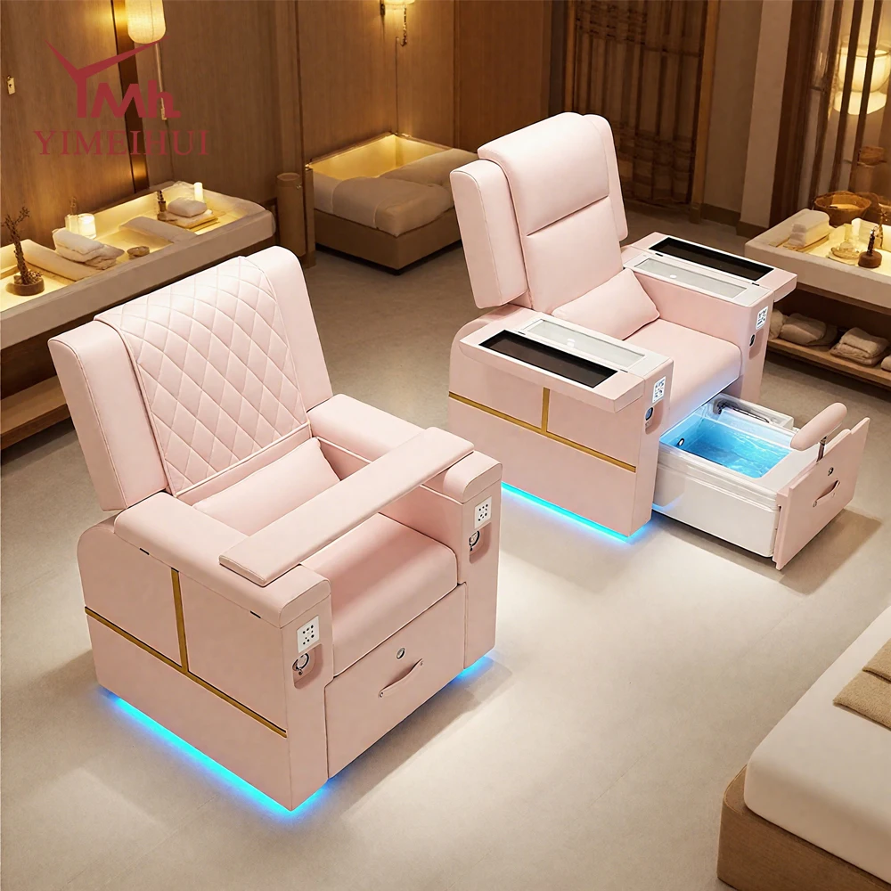 

Hot Sale Led Light Pink Salon Reclining Manicure Chair Luxury Foot Pedicure Spa Chair With Massage