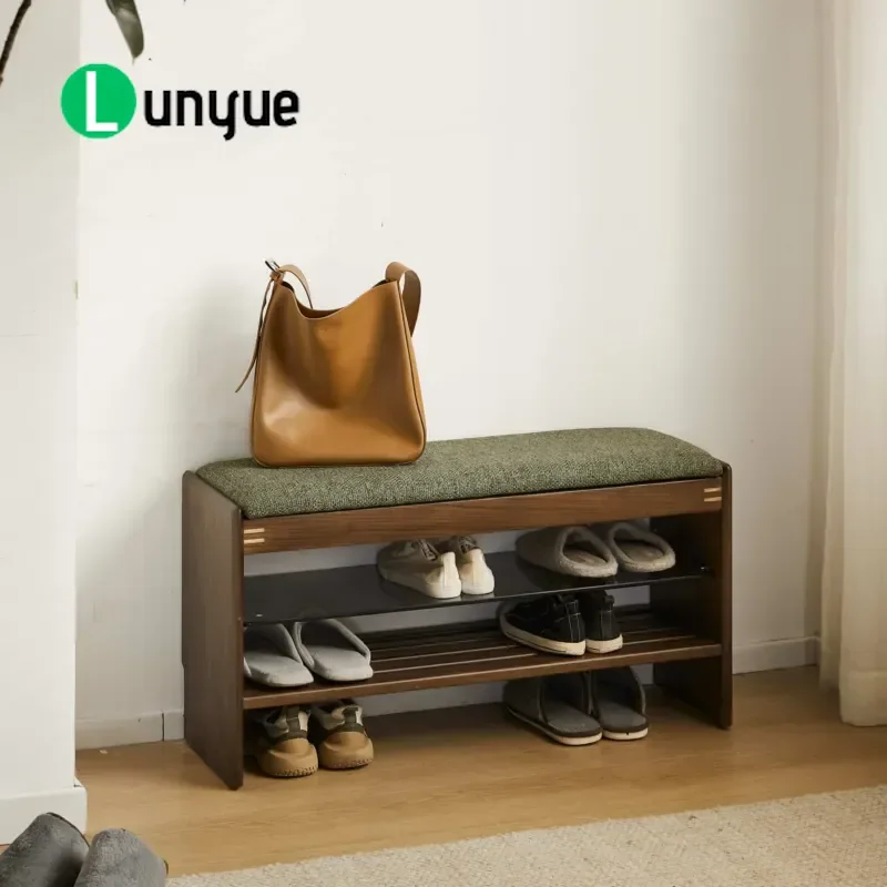Nordic Black Walnut Shoe Cabinet Stool Integrated Modern Wooden Bench Portable Eco Friendly Design for Hotel Apartment
