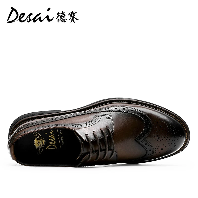 DESAI Men Shoes Genuine Leather Derby Design Shoes For Men Formal Work Dress Casual Bullock Brogue 2024 New Arrival High Quality