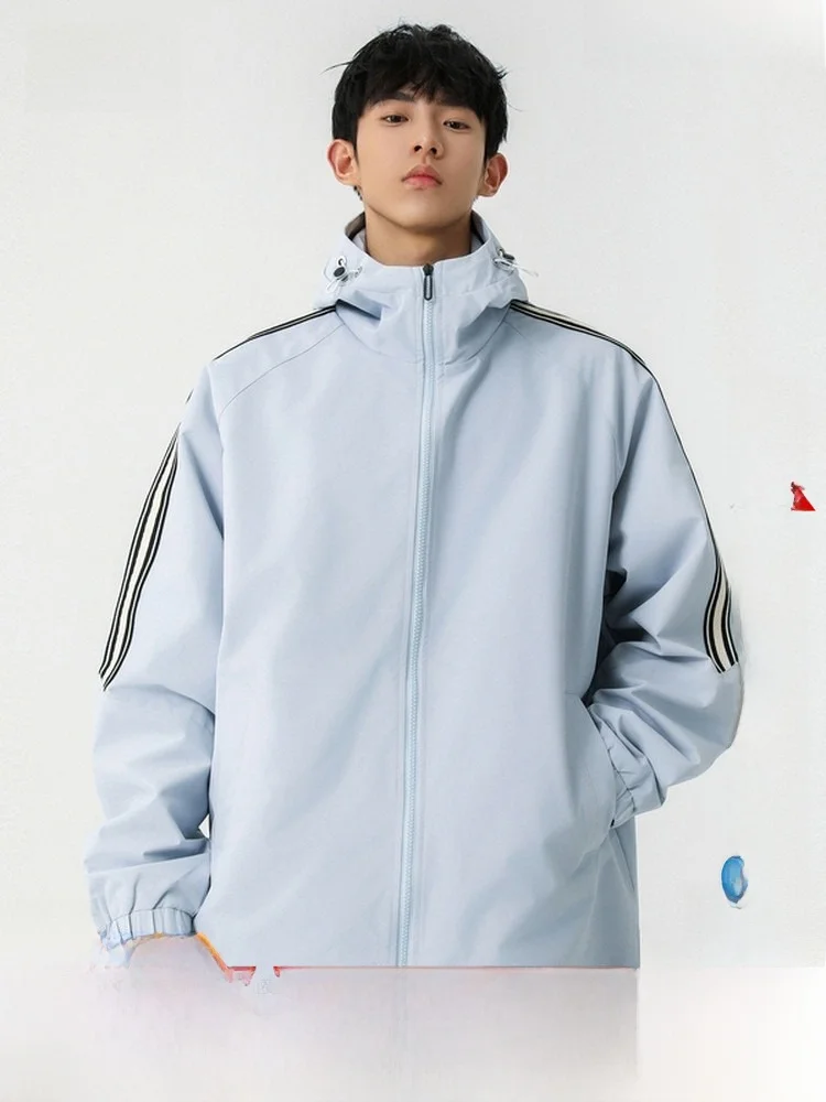 

Snow Flng 2026 Men's American Faion Striped Jaet Trendy Outdoor Loose Versatile Spring Autumn Stand Fit Polyester Fiber