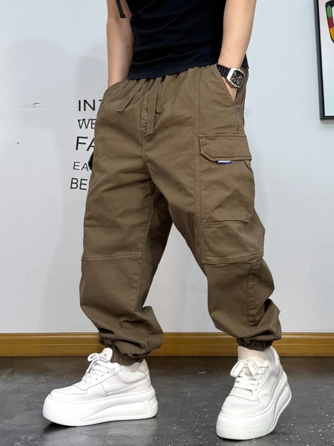 

Men's Casual Cotton Cargo Pants Spring Autumn Wear Resistant Multi kets Workwear Loose Fit Trousers Youth Faion Sle