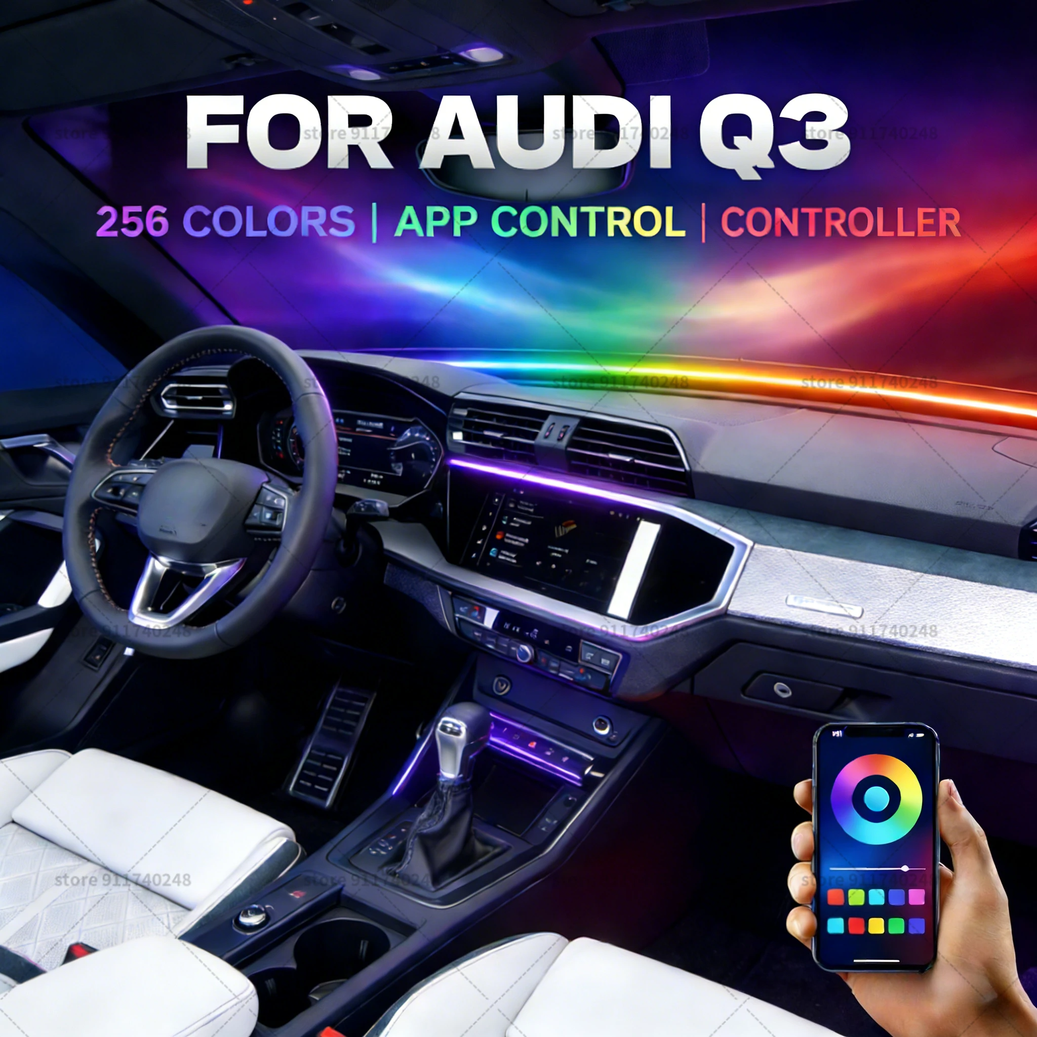 

For Audi Q3 Car Front Window Ambient Light - Dynamic RGB Color Changing for Car Interior