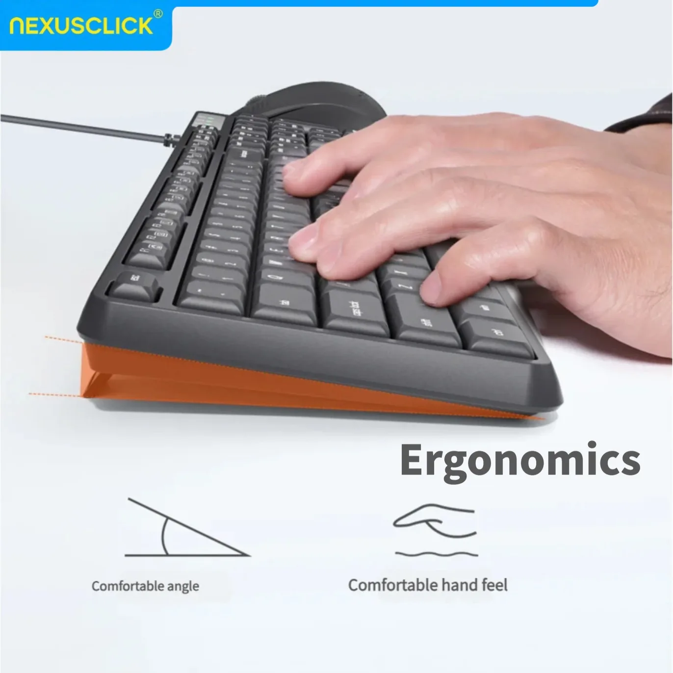 NexusClick Arabic English Wired Keyboard Mouse Combo,104 Keys Splash Proof Silent Ergonomic Keyboard Quiet Mouse Plug and Play