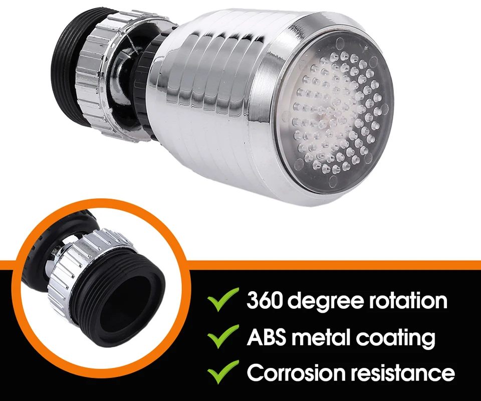 360 Degree Rotatable LED Faucet Light Multiple 360 Water Saving Light Tap Nozzle For Kitchen Bathroom Aerator Stream Glow