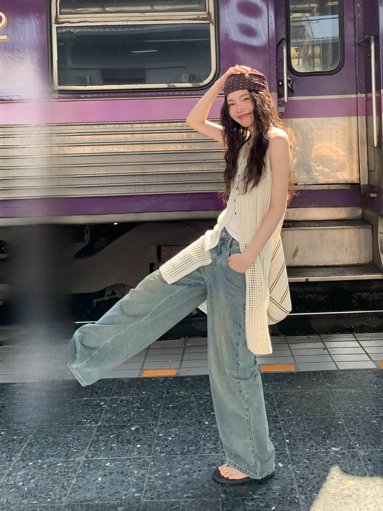 

Синие джинсы с высокой талией и широкими штанинами, женские летние брюки нового стиля, прямого кроя, свободного покроя, тонкие длинные брюки в стиле ретро