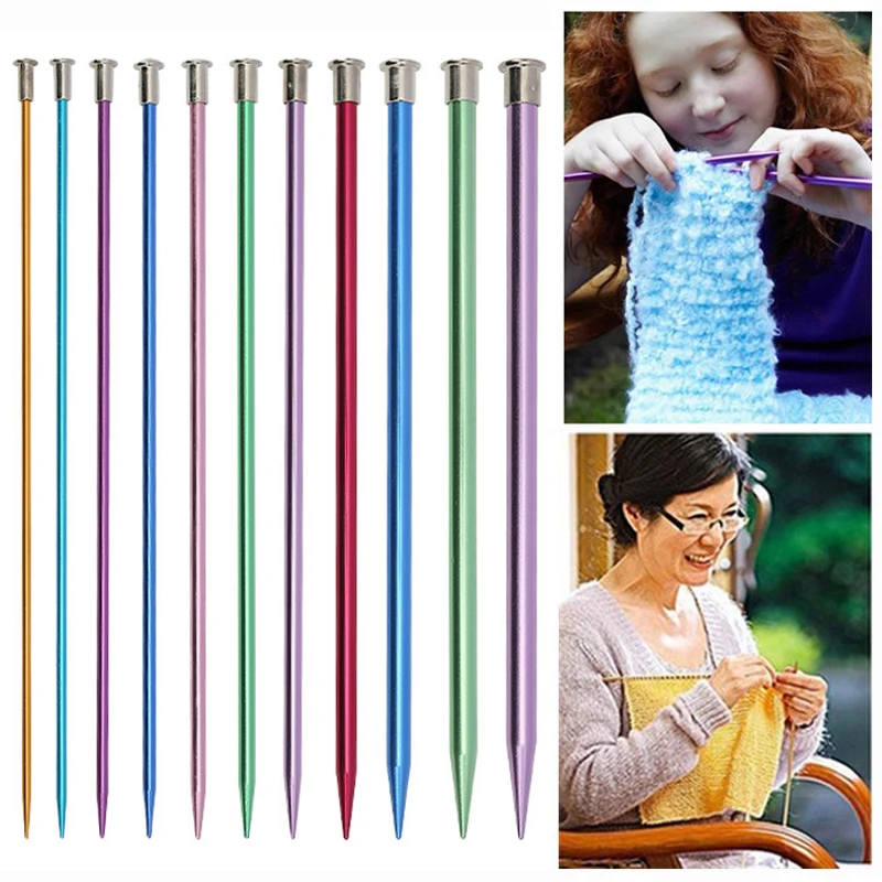 25cm 3mm-10mm Weave Crochet Knitting Needles Pointed Knit Pins Needles Multi-color Aluminum Knitted DIY Craft Sweater Scarf Tool