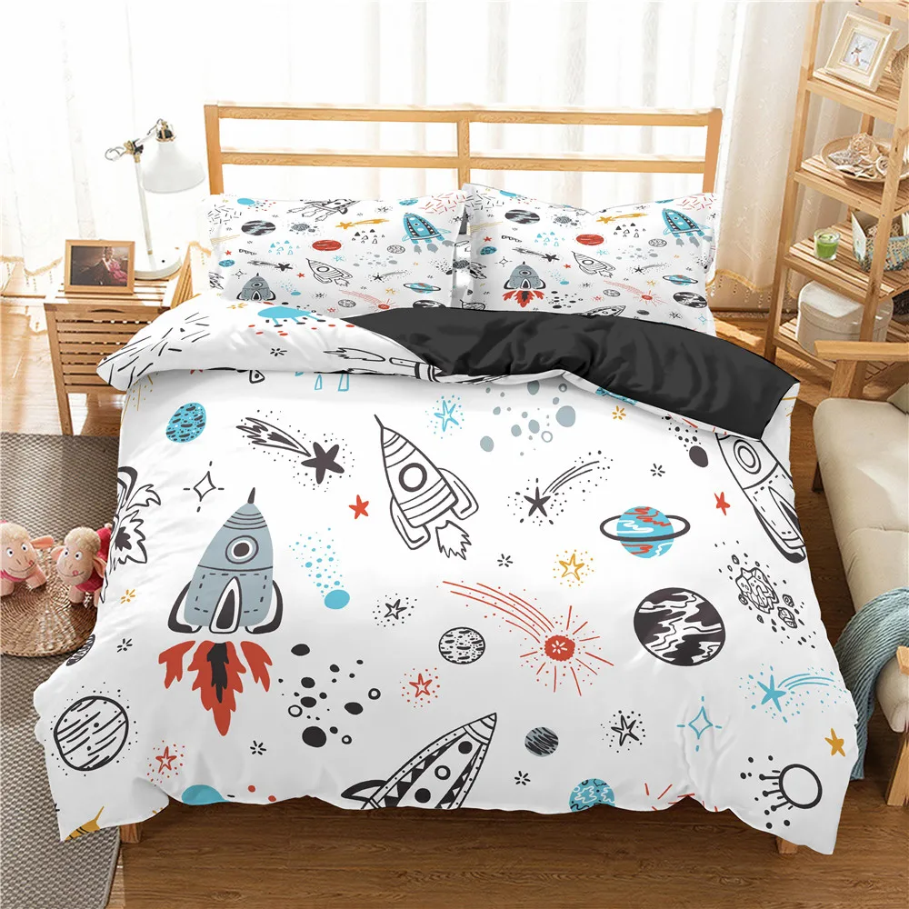 Imagem -04 - Desenhos Animados Bedding Conjunto Aviation Astronaut Duvet Cover Meninos Blue Sky Dream Quilt Cover Twin Single Double Tamanhos Fronha