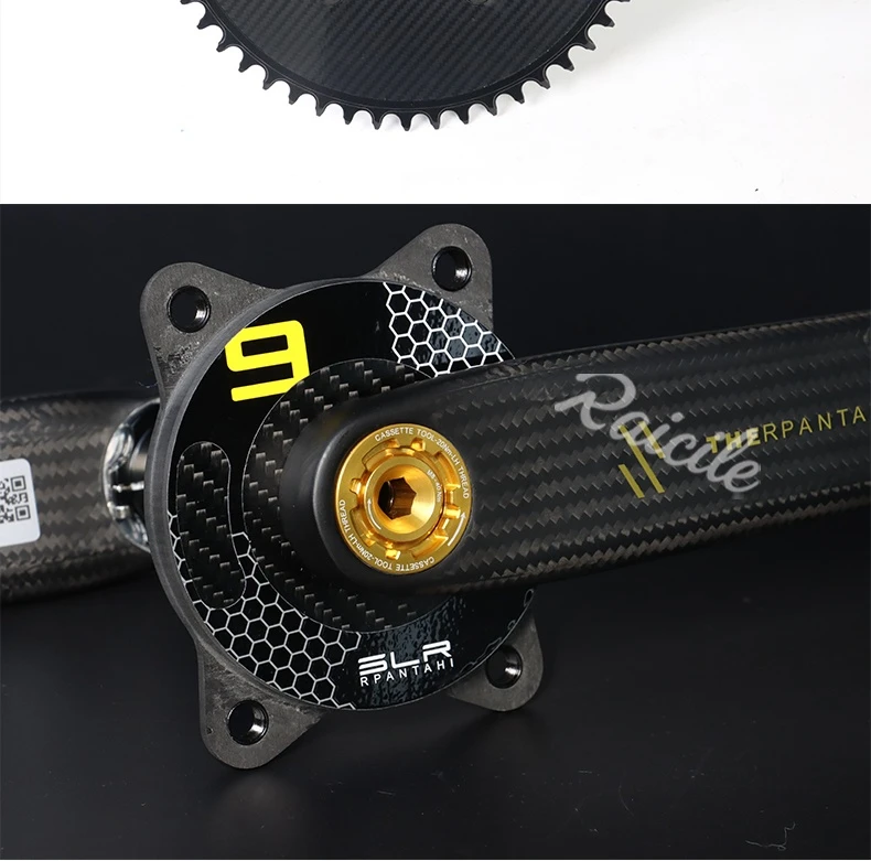 RPANTAHI Rennrad-Crankset aus Carbonfaser mit SLR-Leistungsmesser, 24mm Titanachse, ultraleichtes Gold-Crankset – Detail 14
