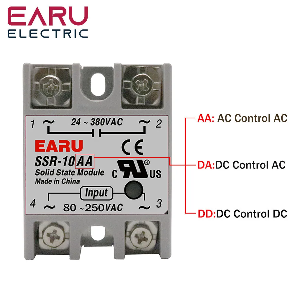 SSR-10DA SSR-25DA SSR-40DA SSR 10A 25A 40A Solid State Relay Module DC 3-32V Input AC 24-380V Output for PID Temperature Control