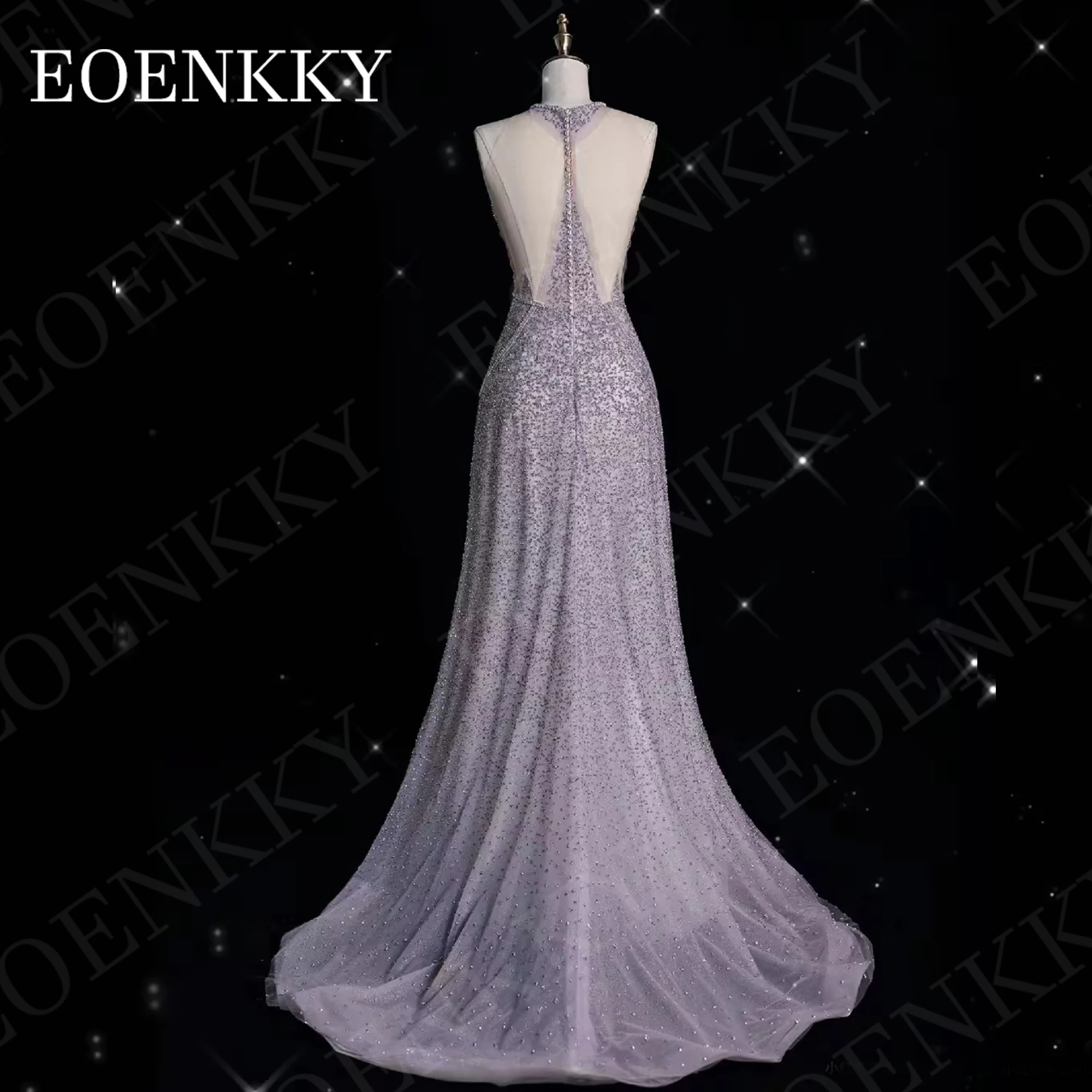 EOENKKY Halter Arábia Saudita Sereia Vestido De Noite Ilusão De Volta Luxo Sparkly Batidas Vestidos Ocasião Especial Halter Arábia Saudita Mermaid Evening Dress Ilusão Voltar Luxo Sparkly Beadings Vestidos de ocasião e