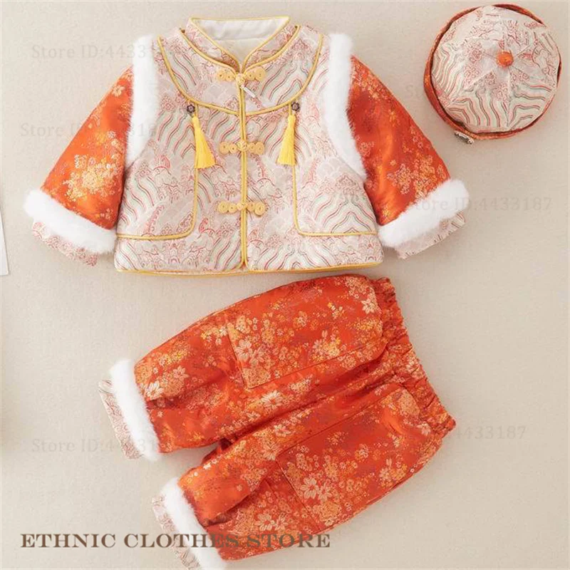 

Годовой костюм Тан, костюм для малышей, сто дней, топ ханьфу, брюки, шляпа, полный комплект, одежда для фотосъемки, традиционная китайская одежда