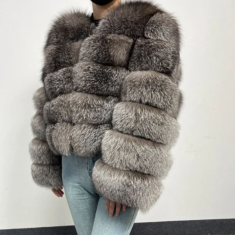 Veste torche en fourrure de renard véritable pour femme, manteau froid pour femme, vêtements d'hiver, fourrure naturelle, haut de luxe, argent, nouveau, 2024