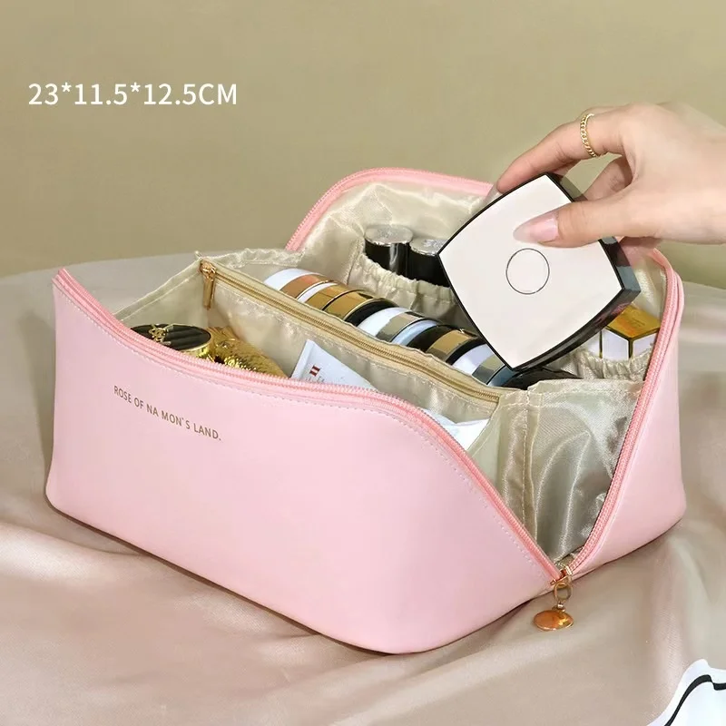 Leather Large Capacity Travel Cosmetic Bag Portable Women Makeup Case Waterproof Multifunctional Toiletry Organizer Storage Bag