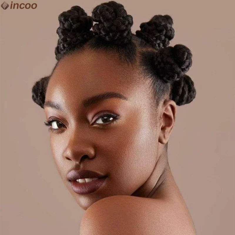 Bantu Knotless Box Braided Wig Synthetic Twist Lace Front Wig Cornrows Buns New African Full Lace Braided Wigs For Black Women