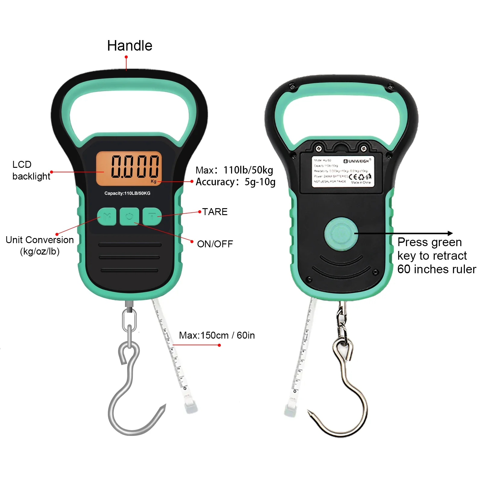 Portable Electronic Weight Scale Digital Fishing Hanging Luggage Scale with Hook Tape Measure