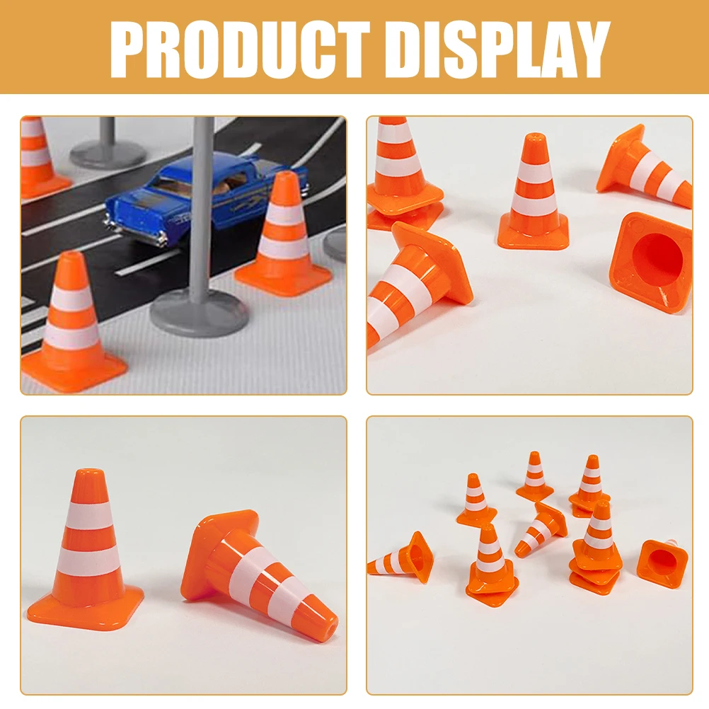 

10pcs Traffic Cone Accessories Road Sign Models Miniature Barricades PP Plastic Toys for Kids Learning Play Safe