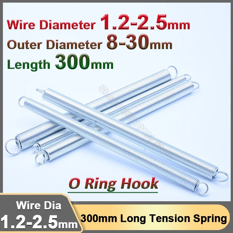 

Length 300mm Galvanized Tension Spring Double Loop Expanding Extending Stretching Spring O Ring Hook Wire Dia 1.2-2.5 OD 8-30mm